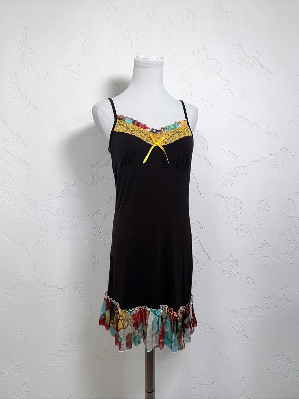 Vintage Y2K Floral Ruffle Slip Dress | Lace Trim Chemise Nightgown | Fairycore L